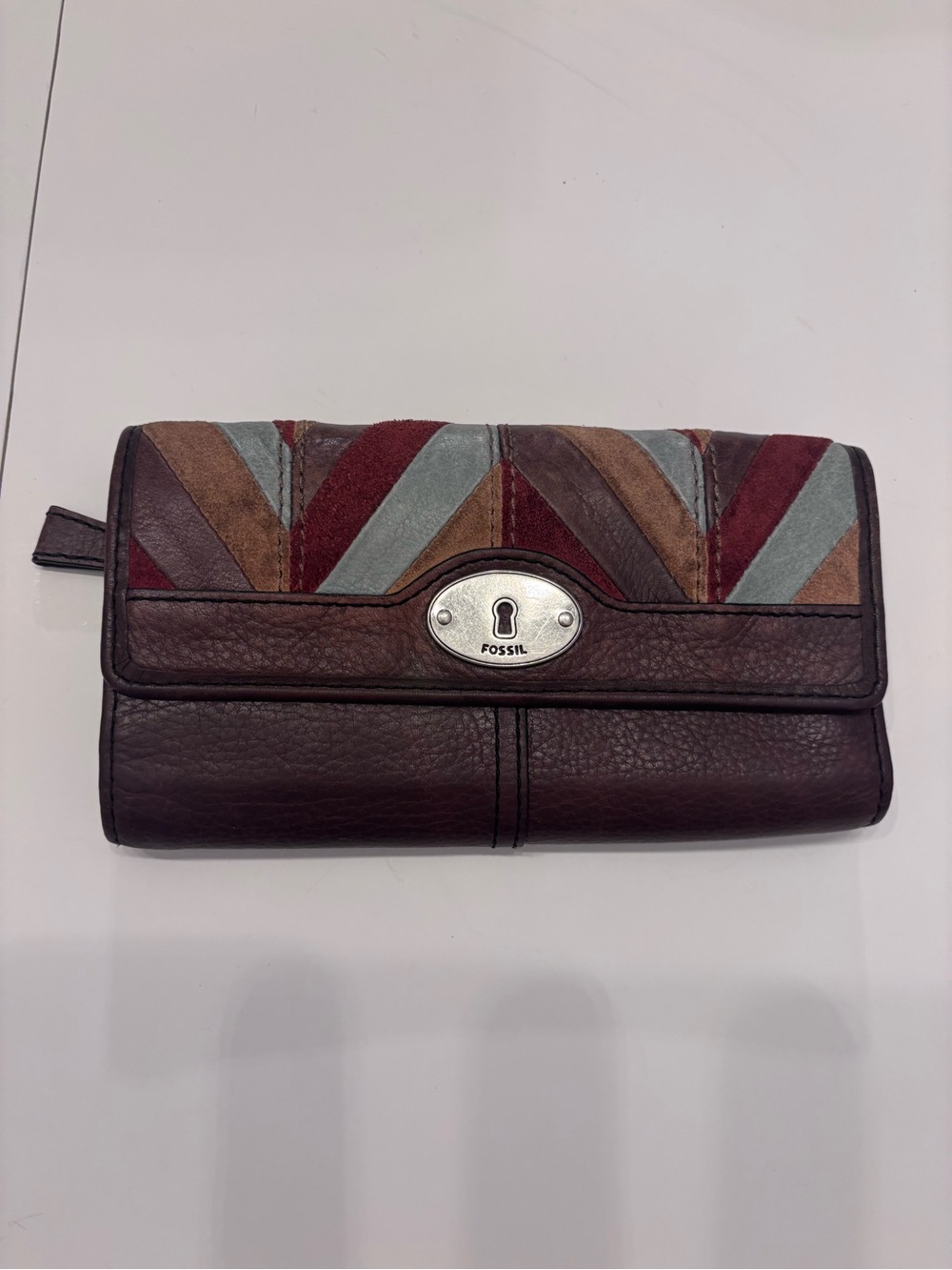 Fossil Multicolor Chevron Leather Wallet - Burgundy, Taupe, Gray, Tan